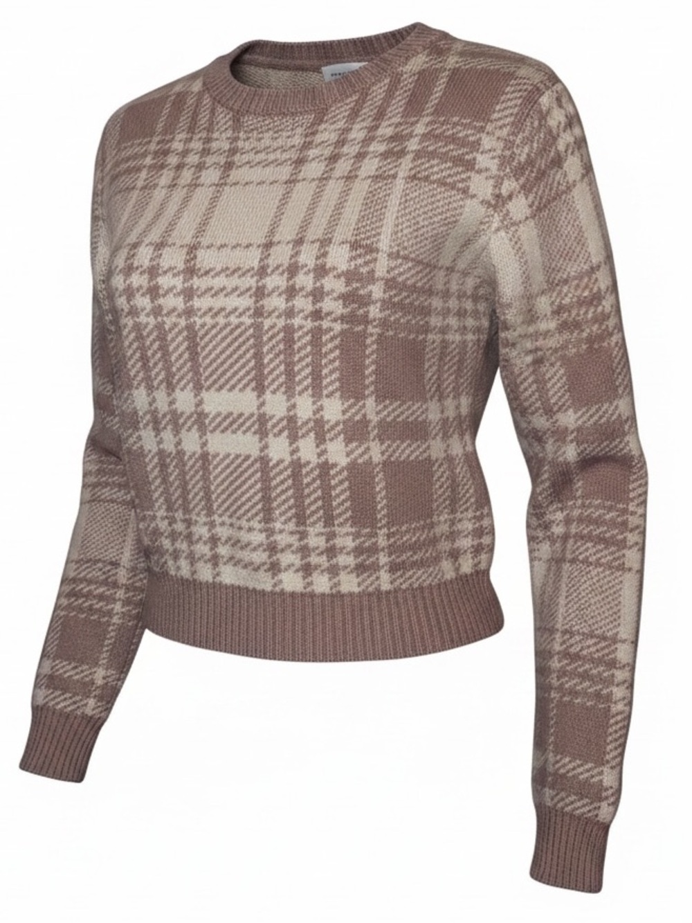 Altar'd State Plaid Knit Cropped Sweater Taupe and Cream SZ X-Large